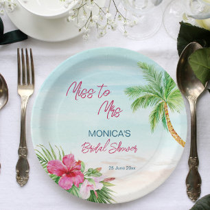 Summer beach tropical bridal shower printed paper plate