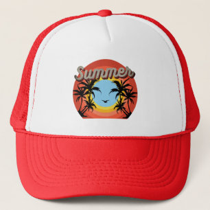 SUMMER BEACH TROPICAL VINTAGE  TRUCKER HAT