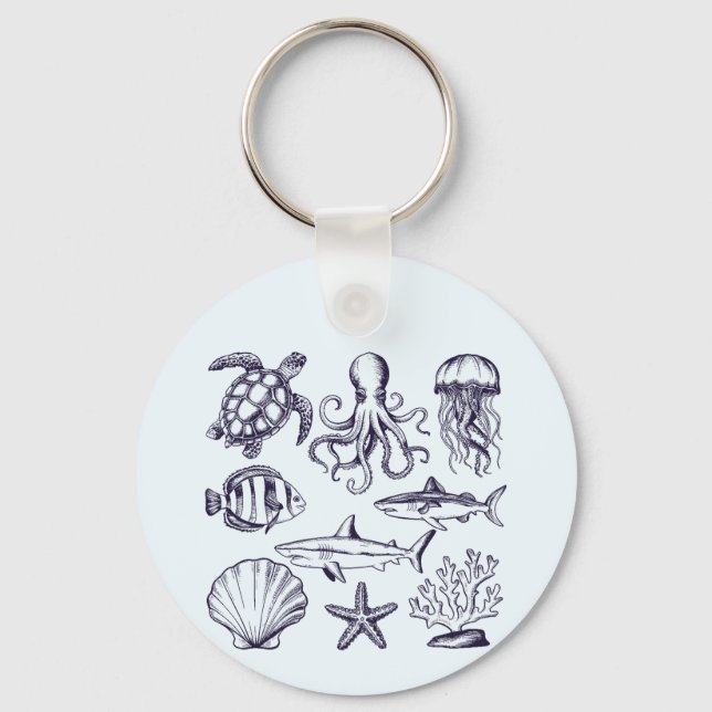  Summer beach turtle Fish Shark Octopus Seashell   Key Ring (Front)