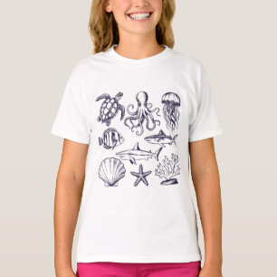  Summer beach turtle Fish Shark Octopus Seashell   T-Shirt