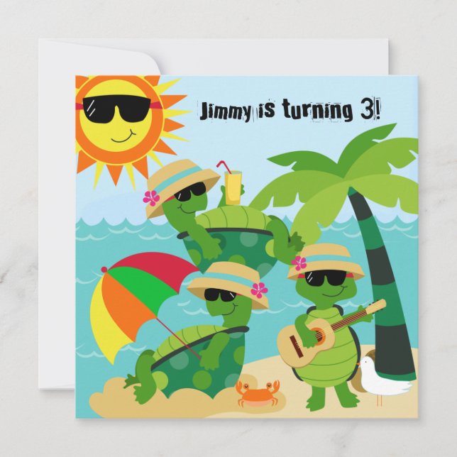 Summer Beach Turtles Swimming Birthday Invitation (Front)