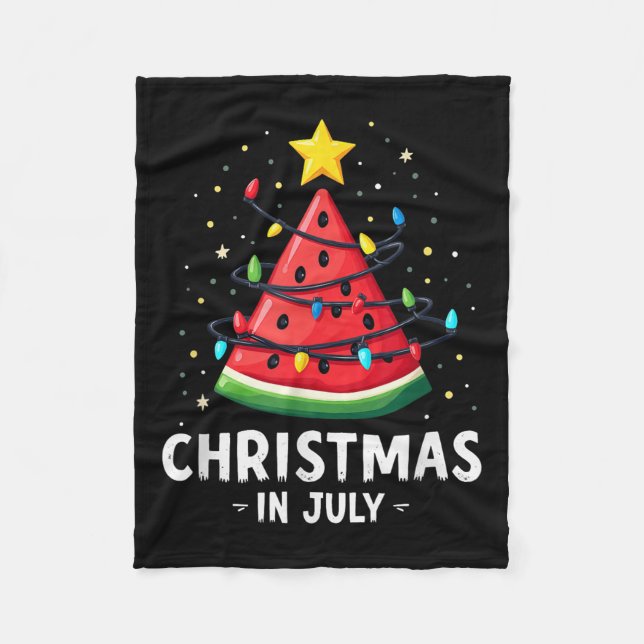 Summer Beach Vacation Christmas In July Watermelon Fleece Blanket (Front)