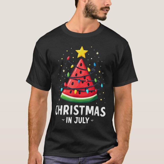 Summer Beach Vacation Christmas In July Watermelon T-Shirt (Front)