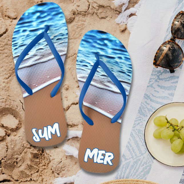 Summer Beach Vacation Flip Flops (Blue Summer Beach Vacation Flip Flops)