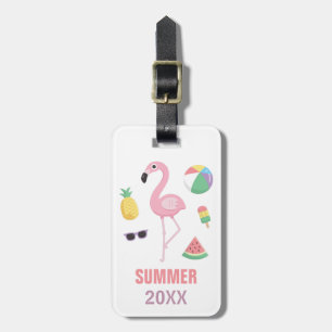 Summer Beach Vacation Pink Flamingo Luggage Tag