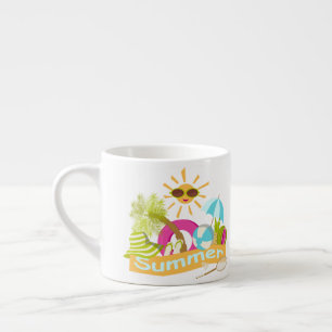 Summer beach vacation smiling sun in sunglasses espresso cup
