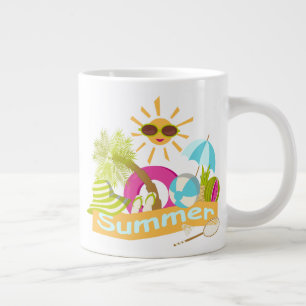 Summer beach vacation smiling sun in sunglasses  large coffee mug