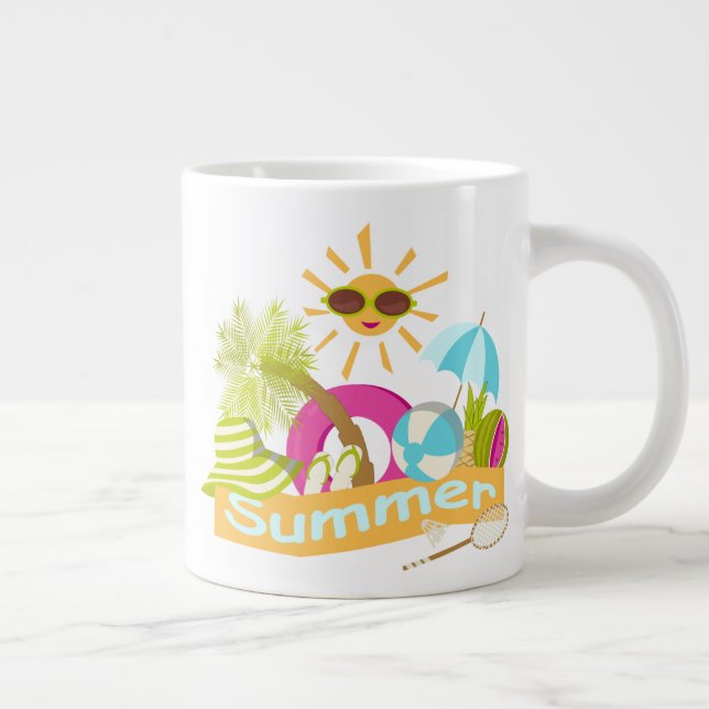 Summer beach vacation smiling sun in sunglasses  large coffee mug (Right)