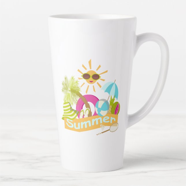 Summer beach vacation smiling sun in sunglasses latte mug (Right)