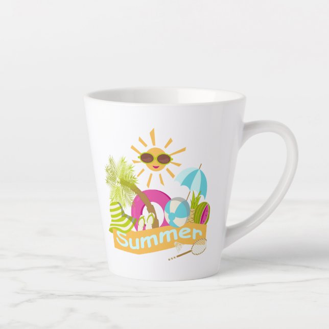 Summer beach vacation smiling sun in sunglasses  latte mug (Right)
