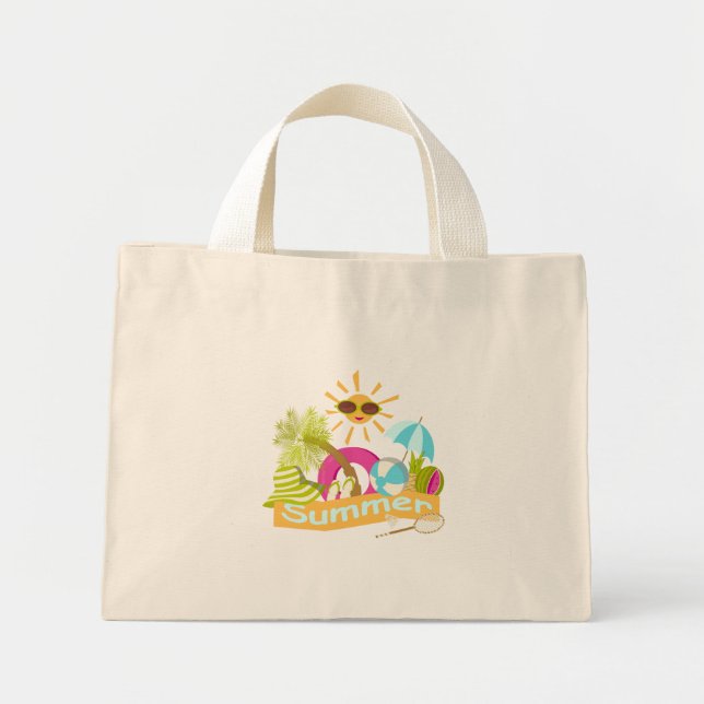 Summer beach vacation smiling sun in sunglasses  mini tote bag (Front)