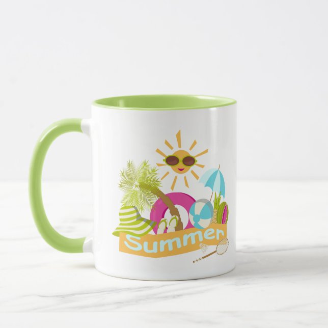 Summer beach vacation smiling sun in sunglasses  mug (Left)