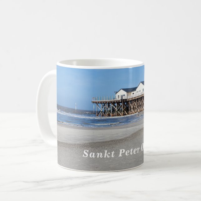 Summer beach vacation stilt house coffee mug (Front Left)