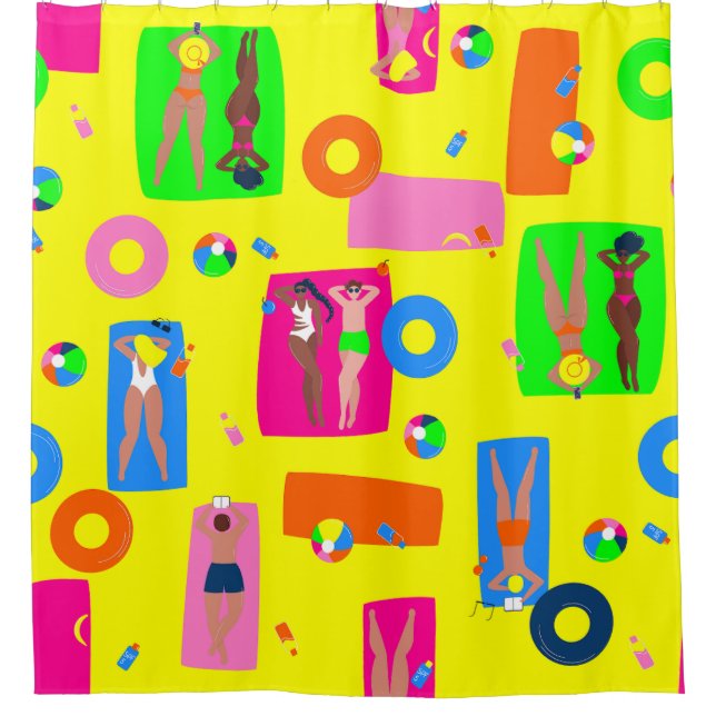 summer beach vacation sunbathing people shower curtain (Front)