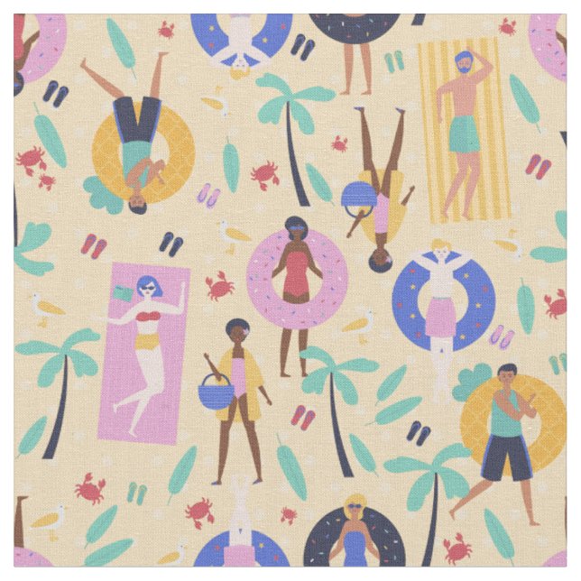 summer beach vacation tropical palm trees crabs fabric (Close Up)