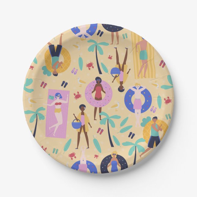 summer beach vacation tropical palm trees crabs paper plate (Front)