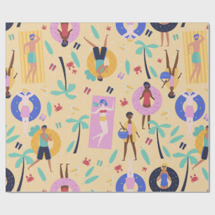 summer beach vacation tropical palm trees crabs wrapping paper