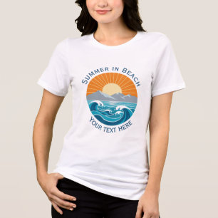 Summer Beach Vacation with Sun and Blue Ocean Wave Tri-Blend Shirt