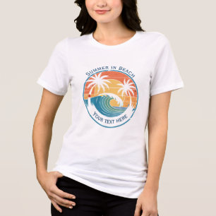 Summer Beach Vacation with Sun and Blue Ocean Wave Tri-Blend Shirt
