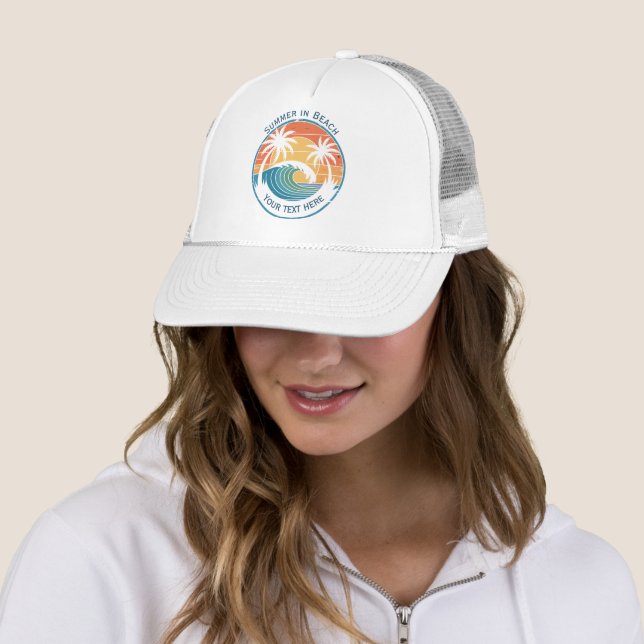 Summer Beach Vacation with Sun and Blue Ocean Wave Trucker Hat (In Situ)