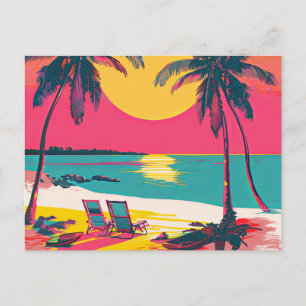 Summer Beach Vibe Retro Surfer Palm Trees Sunset Postcard