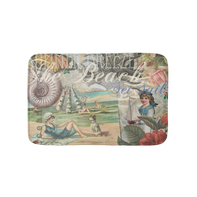 summer beach vintage octopus antique sailing bath mat (Front)