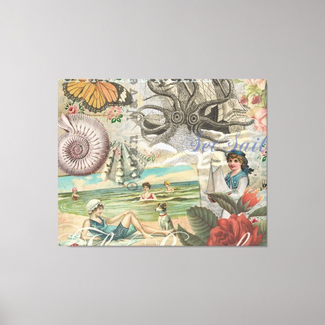 summer beach vintage octopus antique sailing canvas print (Front)