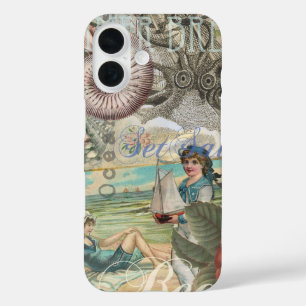 summer beach vintage octopus antique sailing iPhone 16 case