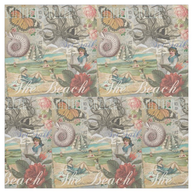 summer beach vintage octopus antique sailing fabric (Swatch)
