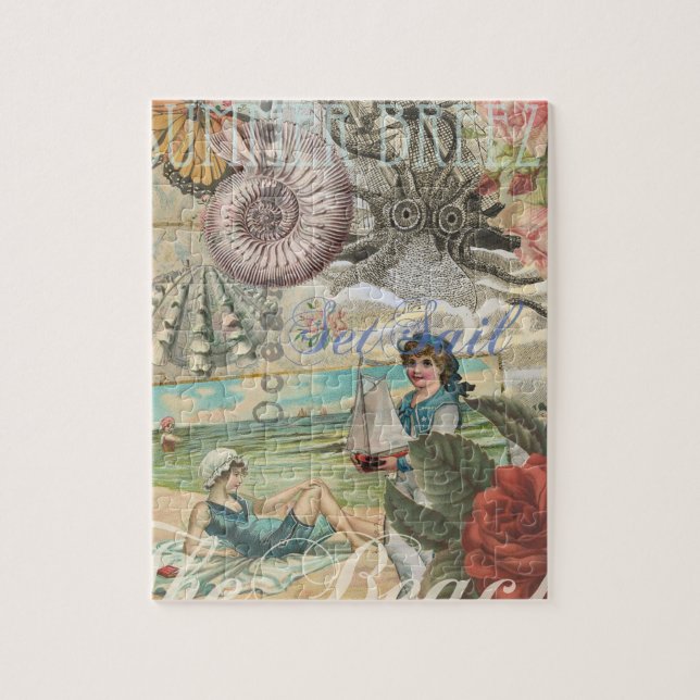 summer beach vintage octopus antique sailing jigsaw puzzle (Vertical)