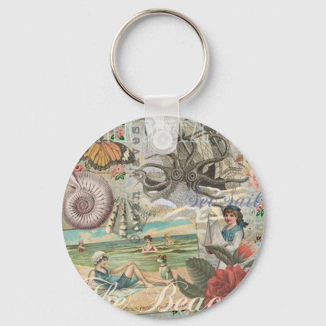 summer beach vintage octopus antique sailing key ring (Front)