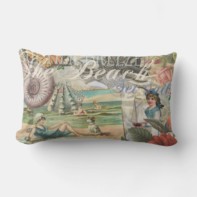 summer beach vintage octopus antique sailing lumbar cushion (Front)