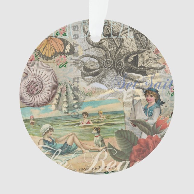 summer beach vintage octopus antique sailing ornament (Front)