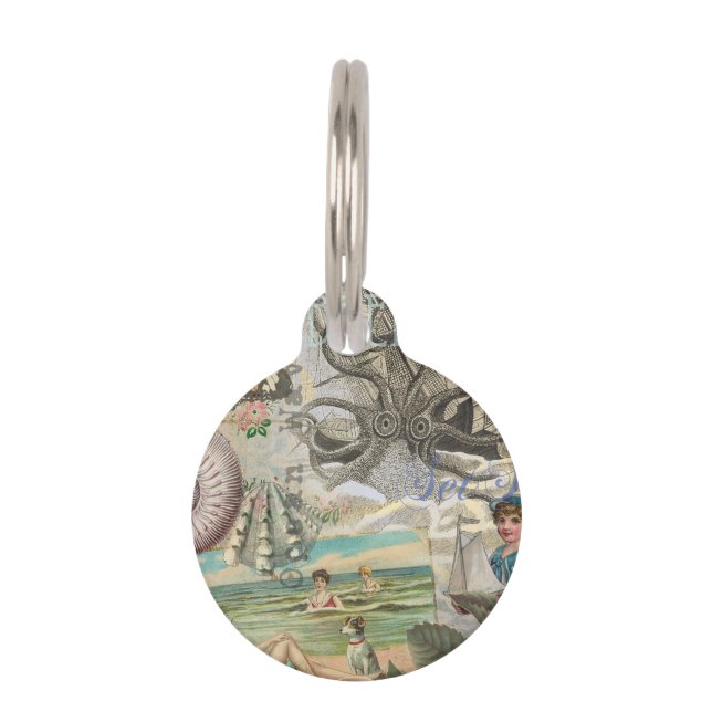 summer beach vintage octopus antique sailing pet tag (Front)