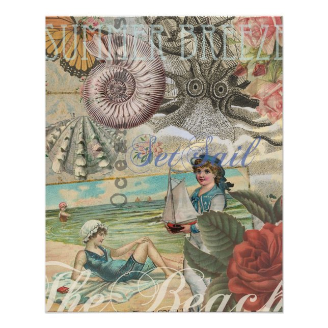 summer beach vintage octopus antique sailing poster (Front)