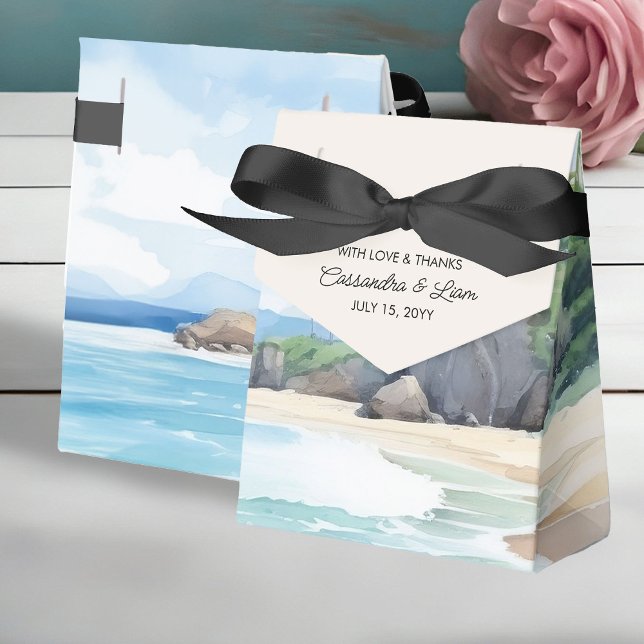 Summer Beach Watercolor Landscape Wedding Favour Box (Wedding favor boxes from the Summer Beach Wedding Collection by Darling & May)