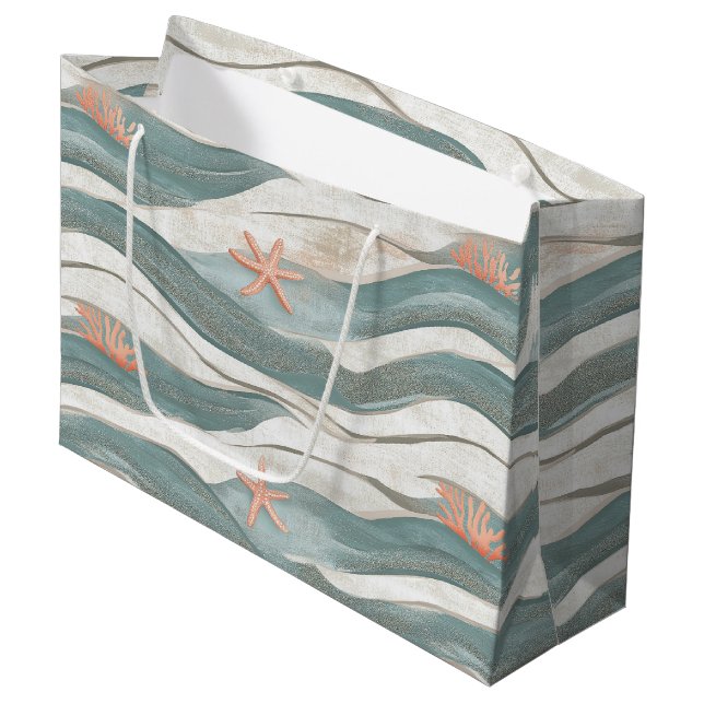 Summer Beach Wave Pattern Large Gift Bag (Front Angled)