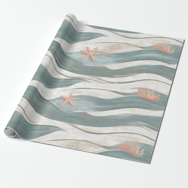 Summer Beach Wave Pattern Wrapping Paper (Unrolled)