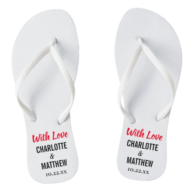 Summer Beach Wedding Modern Typography Flip Flops (Footbed)