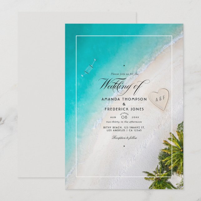 Summer Beach Wedding Monogram Invitation (Front/Back)