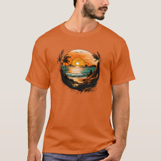 Summer beach with sea and birds gift T-Shirt