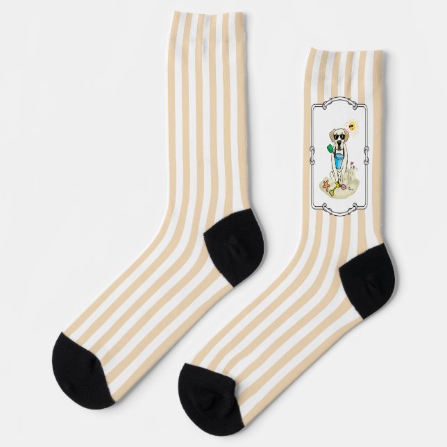 Summer Beach Yellow Lab Labrador Retriever Dog Socks (Left)