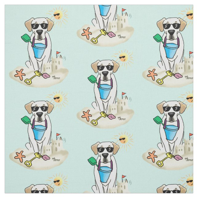 Summer Beach Yellow Labrador Retriever - Cute dog Fabric (Swatch)