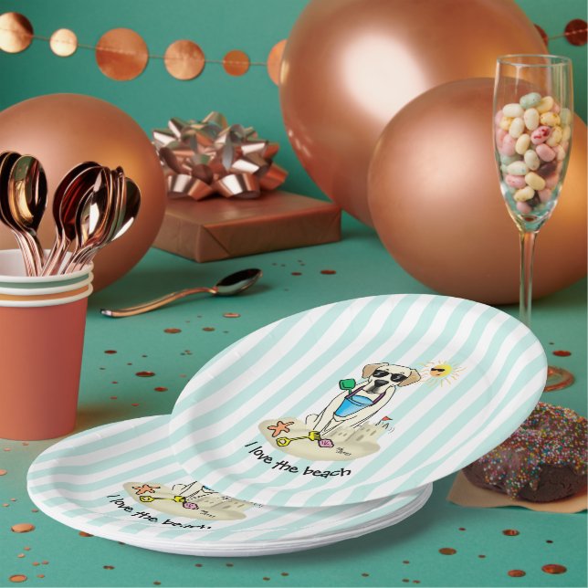 Summer Beach Yellow Labrador Retriever - Cute dog Paper Plate (Multi)