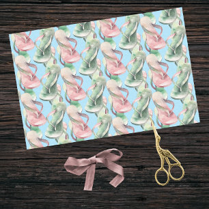Summer Beachy Pink and Green Flipflops on Sky Blue Tissue Paper