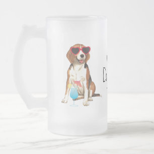 Summer Beagle Frosted Glass Beer Mug