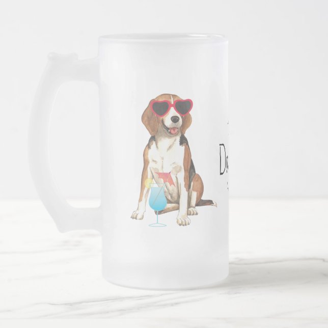 Summer Beagle Frosted Glass Beer Mug (Left)