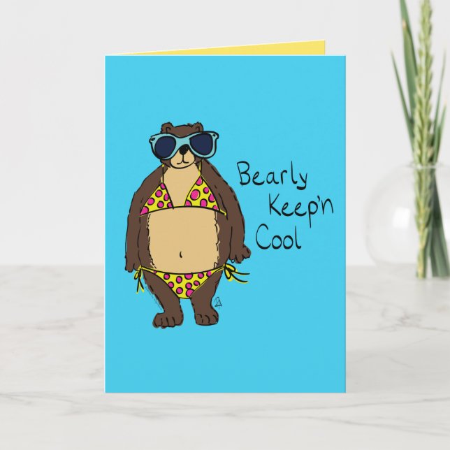 Summer Bear in Bikini on the Beach Greeting Card (Front)