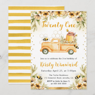 Summer Bee Truck & Sunflowers 21st Birthday Invitation