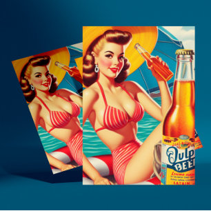 Summer Beer Pin-up Postcard